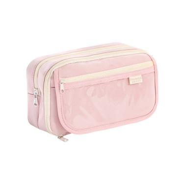 Imagem de Estojo de lápis transparente de grande capacidade em tecido rosa