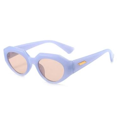 Imagem de Óculos de Sol Ovais Fashion Punk Feminino Vintage Masculino Steampunk UV400 (Azul-Marrom Claro)