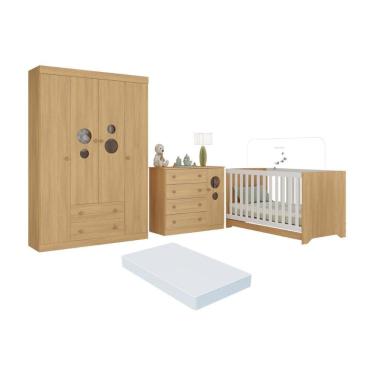 Imagem de Quarto de Bebê Completo com Berço Americano 3 em 1 Colchão Incluso Pirulito Multimóveis MP4629
