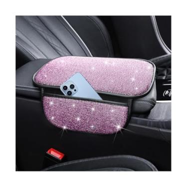 Imagem de Sandfren Capa de console central de carro brilhante, almofada de apoio de braço de veículo de strass de cristal com 2 bolsas de armazenamento para mulheres e meninas, almofada protetora de caixa de