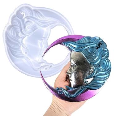 Imagem de Finyoffiy Molde de resina de lua 3D molde de silicone para meninas molde epóxi ornamento molde de fundição para decoração de porta de pendurar na parede DIY