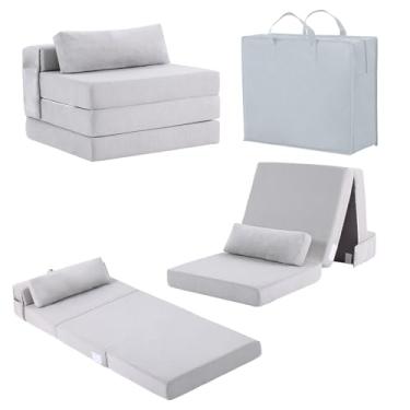 Imagem de Tiita Sofá-cama dobrável, cadeira conversível com bolsa de armazenamento, colchão triplo dobrável com travesseiro, cadeira dobrável portátil, sofá de chão para sala de estar/dormitório/uso de hóspedes