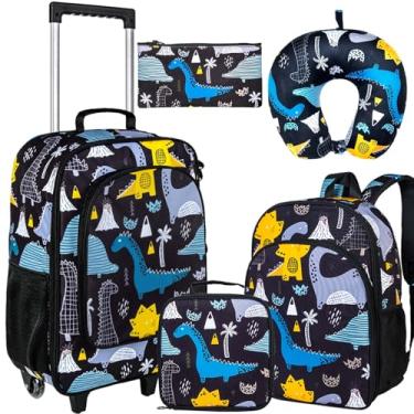 Imagem de Conjunto de 5 peças de bagagem infantil para meninos e meninas, malas de mão com rodinhas, Dinossauro preto, 13.5" x 18" x 6"