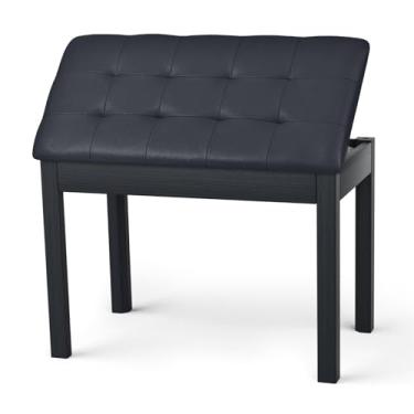 Imagem de ZHRUNS Banco de piano dueto banco de teclado de madeira com compartimento de armazenamento, assento de cadeira de piano de 73 cm com almofada acolchoada, banco de piano longo preto