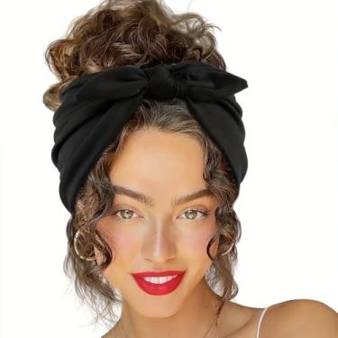 Imagem de Moda cor sólida borda larga algodão absorve suor feminino menina tiara turbante bandagem acessórios de cabelo headwear