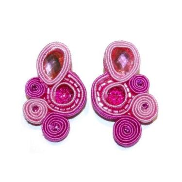 Imagem de Brinco Maxi Com Pedras Rosas - Tulerry Semijoias E Acessórios