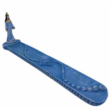 Imagem de Incensário Régua Iemanjá Umbanda 27 Cm Azul Clara Resina - Lua Mística