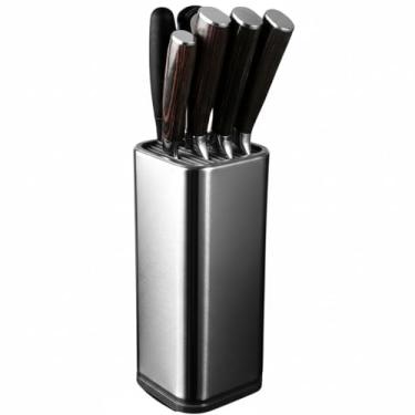 Imagem de Conjunto de Facas com Suporte, Aço Inoxidável, 6 Peças, Cabos em Madeira, Base Metálica Prateada