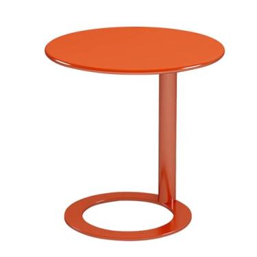 Imagem de Llazsybz Mesa lateral redonda pequena, mesa de pedestal pequena, ferro, minimalista moderna com base para quarto, sala de estar, canto, dormitório, Laranja