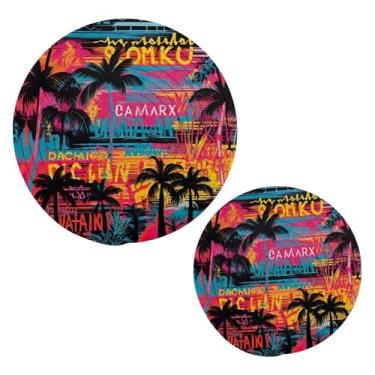 Imagem de Blueangle 2 peças de suporte de panela de palmeiras tropicais - conjunto de pegadores de panela de tecido redondo - almofadas quentes trançadas de algodão - porta-copos - tapetes de mesa para cozinhar