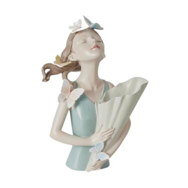 Imagem de Bothyi Vaso de estátua feminina, escultura de, vaso de flores floral, plantador de mesa, de flores elegante para armário de TV, enfeites de mesa, Azul-ciano