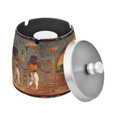 Imagem de Blueangle Cinzeiro Egyptian Gods Pharaohs com tampa para cigarros, à prova de vento/chuva, aço inoxidável, sem fumaça, inodoro, cinzeiro para uso interno ou externo (463)