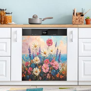 Imagem de ATTX Capa magnética para máquina de lavar louça, 58 cm C x 66 cm A decoração da capa frontal da máquina de lavar louça, adesivos de eletrodomésticos para armário doméstico #170