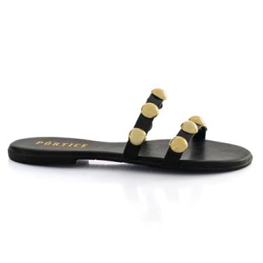 Imagem de Sandalia Feminina Flatform Rasteira Rasteirinha Flat Enfeite Metal Brilho Metalizado (Preto, BR, Adulto, Numérico, 35)