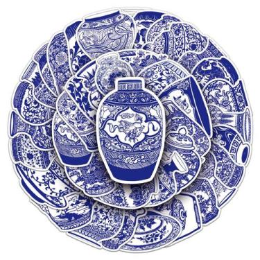 Imagem de Adesivos de vinil de porcelana azul e branco à prova d'água 50 unidade