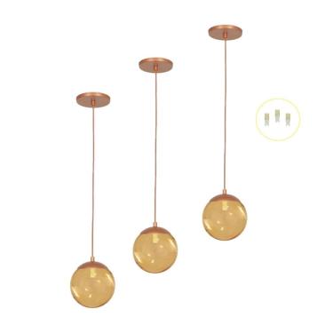 Imagem de Kit 3 Pendentes Jabuticaba Cobre Bola Globo De Vidro + Led V