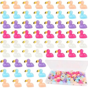 Imagem de UHOMENY 60 miniestatuetas de flamingo de resina, estátuas fofas de animais pequenos, ornamentos de pássaros coloridos com caixa para decoração de festa de jardim de aquário (vermelho, azul, roxo