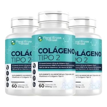 Imagem de KIT C/3 Un. Colageno Tipo 2 Com Vit. D3 B12 B6 Puro Maior Absorção 500mg 60cáp Floral Ervas