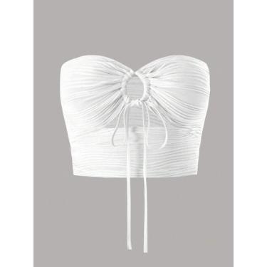 Imagem de Top Cropped Sem Mangas Com Decote Em V E Cordão Para Mulheres, Estilo 