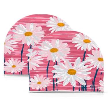 Imagem de Wassud Porta-guardanapos acrílico de margaridas brancas fofas, dispensador de guardanapos de papel moderno em forma de U para mesa, cozinha, sala de jantar, bancada 2 peças (comporta 50-60 guardanapos