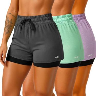 Imagem de Kit 3 Short Bermuda 2 em 1 Feminino Dryfit Treino Acadamia Corrida Fit