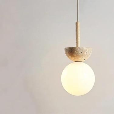 Imagem de Luminária pendente LED estilo creme para quarto, luminária de cabeceira pequena, lustre, decoração nórdica, iluminação ambiente para o quarto, redonda, 220-265 V