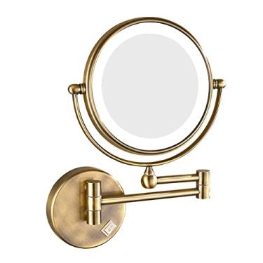 Imagem de YYBOES Espelho de maquiagem com iluminação LED de 20 cm, espelho giratório de banheiro de 360 graus, espelho de montagem na parede com extensão de dois lados, extensão de 30 cm, redondo, latão, quarto