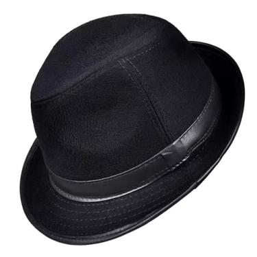 Imagem de uhyOHF Chapéu masculino de couro Trilby boné jazz chapéu de festa outono inverno (F-GG