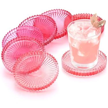 Imagem de Queekay Conjunto de 6 porta-copos de vidro colorido vintage porta-copos de vidro para bebidas decoração de mesa de centro para escritório, cozinha, bar, sala de jantar, sala de estar, pátio (série