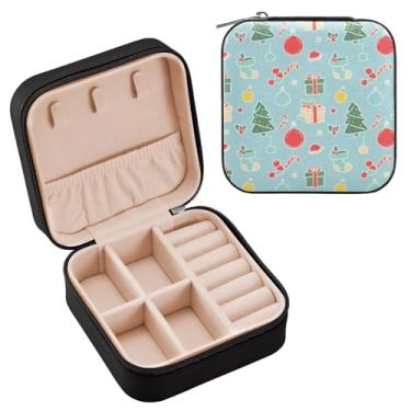 Imagem de Wassud Estojo de joias de viagem para mulheres, meninas, senhoras, noiva, mini organizador de joias de couro PU, caixa quadrada de armazenamento de joias para brincos, anéis, colar e pulseiras