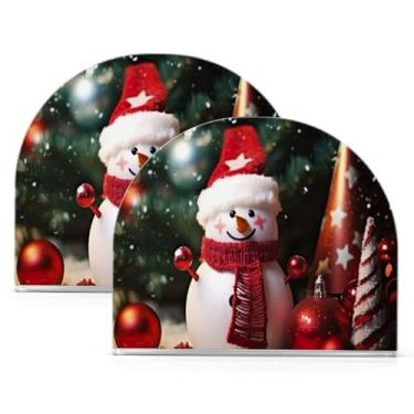 Imagem de Wassud Porta-guardanapos de acrílico de boneco de neve de Natal, dispensador de guardanapo de papel moderno em forma de U para mesa, cozinha, sala de jantar, bancada 2 peças (comporta 50-60