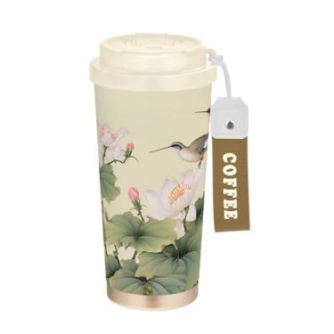 Imagem de Wassud Linda caneca de café de viagem com isolamento de lótus copo à prova de vazamento com tampa e canudo garrafa de água de aço inoxidável para café quente/gelo, chá e cerveja