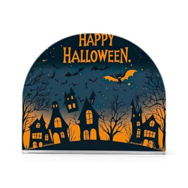 Imagem de Wassud Porta-guardanapos de acrílico feliz padrão de Halloween moderno dispensador de guardanapos de papel em forma de U para mesa, cozinha, sala de jantar, bancada 1 peça (comporta 50-60 guardanapos)