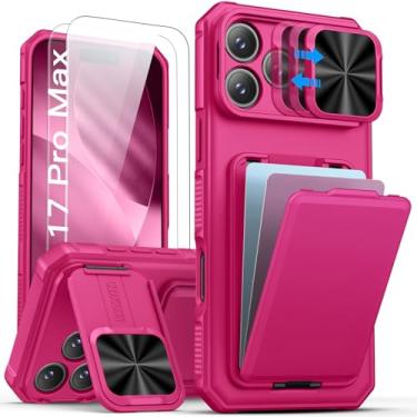 Imagem de SSLOTSCASE Capa para iPhone 17 Pro Max com 2 protetores de tela, [rigidez 9H] à prova de estilhaçamento de grau militar, suporte para cartão, suporte e capa de lente deslizante, capa de telefone
