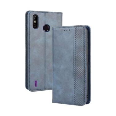 Imagem de Capa flip de couro para Infinix Smart 4C,Flip magnético retro,Caso de telefone de couro PU,Design de carteira com 3 slots de cartão e 1 clipe de dinheiro -Blue