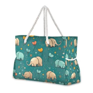 Imagem de Wassud Bolsa de praia estilo vintage com elefantes grandes bolsas de praia para mulheres, impermeável, à prova de areia, bolsa de viagem com zíper e bolso para piscina, academia, acampamento