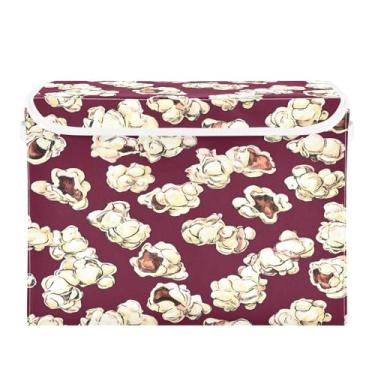 Imagem de CEBUGI Caixotes de armazenamento com tampas, caixa de armazenamento de tecido dobrável com padrão de pipoca, compartimentos organizadores de armazenamento para armário de casa prateleiras de quarto 40