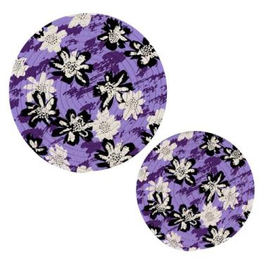 Imagem de Wassud Trivet de flores pretas e brancas para pratos quentes, suportes redondos de algodão, almofadas quentes, porta-copos elegantes, decoração de cozinha e acessórios, 2 peças