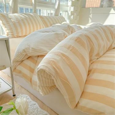 Imagem de XLCZMYL Conjunto de cama de algodão lavado super macio, conjunto de edredom pequeno de verão, conjunto de três peças, dormitório, rosa elegante, 200 x 230 4 peças