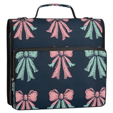 Imagem de CEBUGI Fichário de 3 anéis com zíper com alça de ombro, pasta de arquivo expansível de 3,8 cm, anéis D, para escola, escritório, laço, padrão