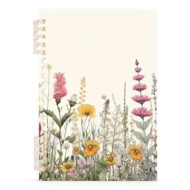 Imagem de Burbuja Caderno retrô Wildflowers, papel pautado universitário A5 com 60 folhas, fichário para escritório, 1 pacote