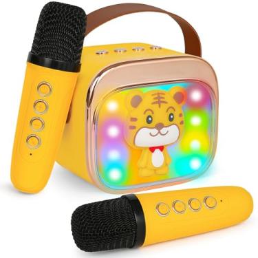 Imagem de CZTCDP Máquina De Karaokê Para Crianças, Mini Máquina De Karaokê Portátil Com 2 Microfones Sem Fio, Brinquedo Com Alto-Falante De Tigre Para Meninos E Meninas De 4, 5, 6, 7, 8, 9 E 10 Anos, Presente
