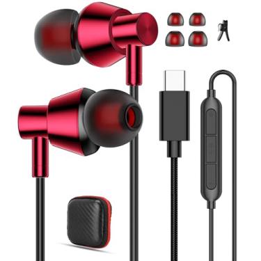 Imagem de iMangoo Fones de ouvido USB C com fio com microfone, som estéreo HiFi, chip DAC, cabo trançado, sem emaranhados, tamanhos P, M, G, pontas e estojo de transporte para iPhone 15/16/17 Galaxy S25 S24 S23