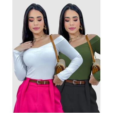 Imagem de Kit 2 Body Blusa Feminino Ciganinha Ombro Manga Longa Anarruga - Swiss