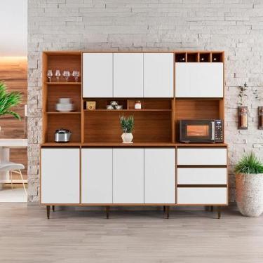 Imagem de Armário de Cozinha Versatti 8 Portas 3 Gavetas Off White e Freijó - Mo