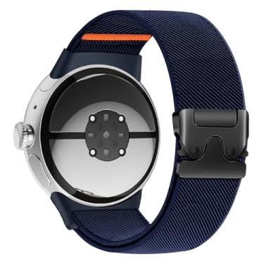Imagem de Zspoly Pulseira masculina de nylon Pixel Watch 4 de 41 mm, para relógio Google Pixel 1/2/3, com fivela de paraquedas, elástica, esportiva, trançada, azul marinho, tecido impermeável