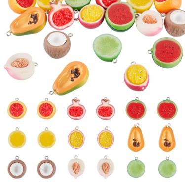 Imagem de Bestewelry Pingentes de resina opaca de frutas, 18 peças, toranja, mamão, melancia, pêssego, romã, tomate, limão, imitação 3D, pingentes de comida com laços para fazer joias, artesanato, colar, brinco