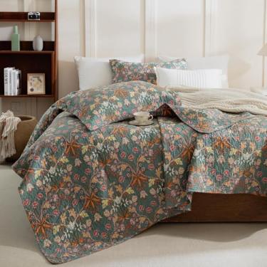 Imagem de Lady Ann Colchas King extragrandes 128 x 120, 100% algodão, conjunto de colcha king extragrande, estampa floral, estampa botânica, 3 peças