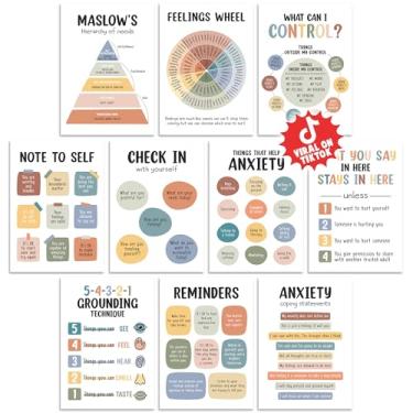 Imagem de 10 pôsteres de cuidados de saúde mental, pôster de assuntos de saúde mental, decoração de escritório de terapia, itens essenciais para consultoria escolar, pr colorido (colorido)