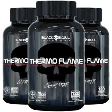 Imagem de 3x Thermo Flame Termogênico 120 Tab Cada Black Skull